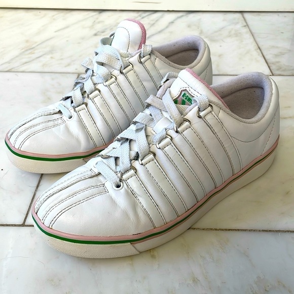 K-Swiss women’s sneaker size 8 white with pink and green stripe accents - Picture 2 of 9